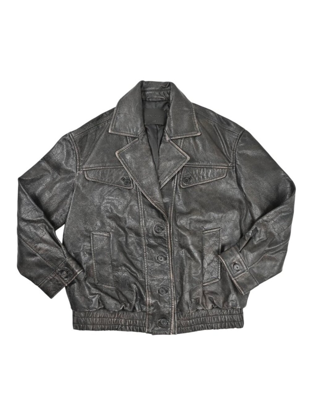 Mango Selection Oversized Leather Jacket with Lapels 84772 in Black